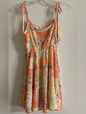 Altered state Boho Patchwork Tie-Strap Sundress in Orange & Cream